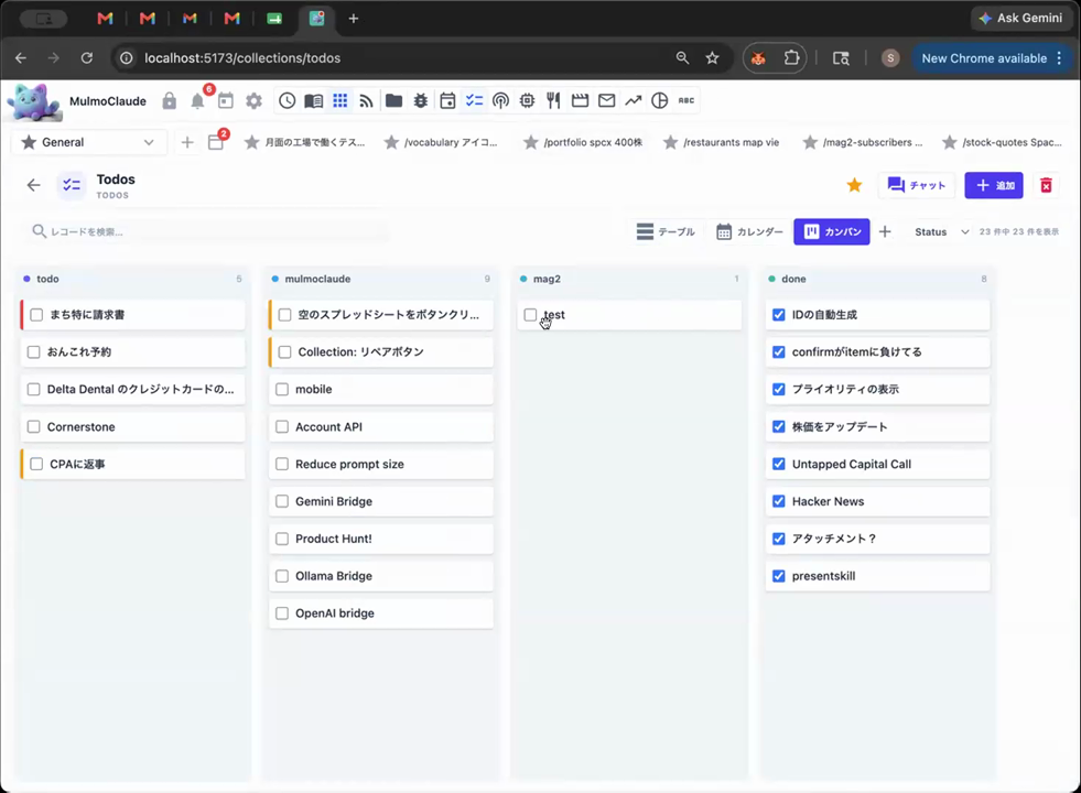 Todos コレクションのカンバンビュー