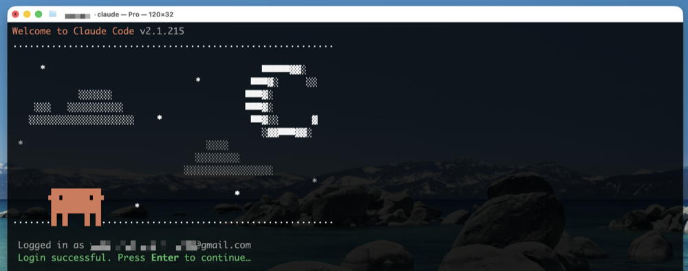 「Login successful」と表示された画面