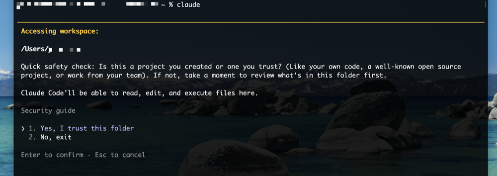 「Yes, I trust this folder」を選ぶ画面